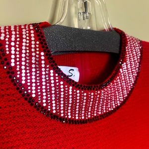 NWT J.S.S. Red sweater with embellished detail around neck and sleeves